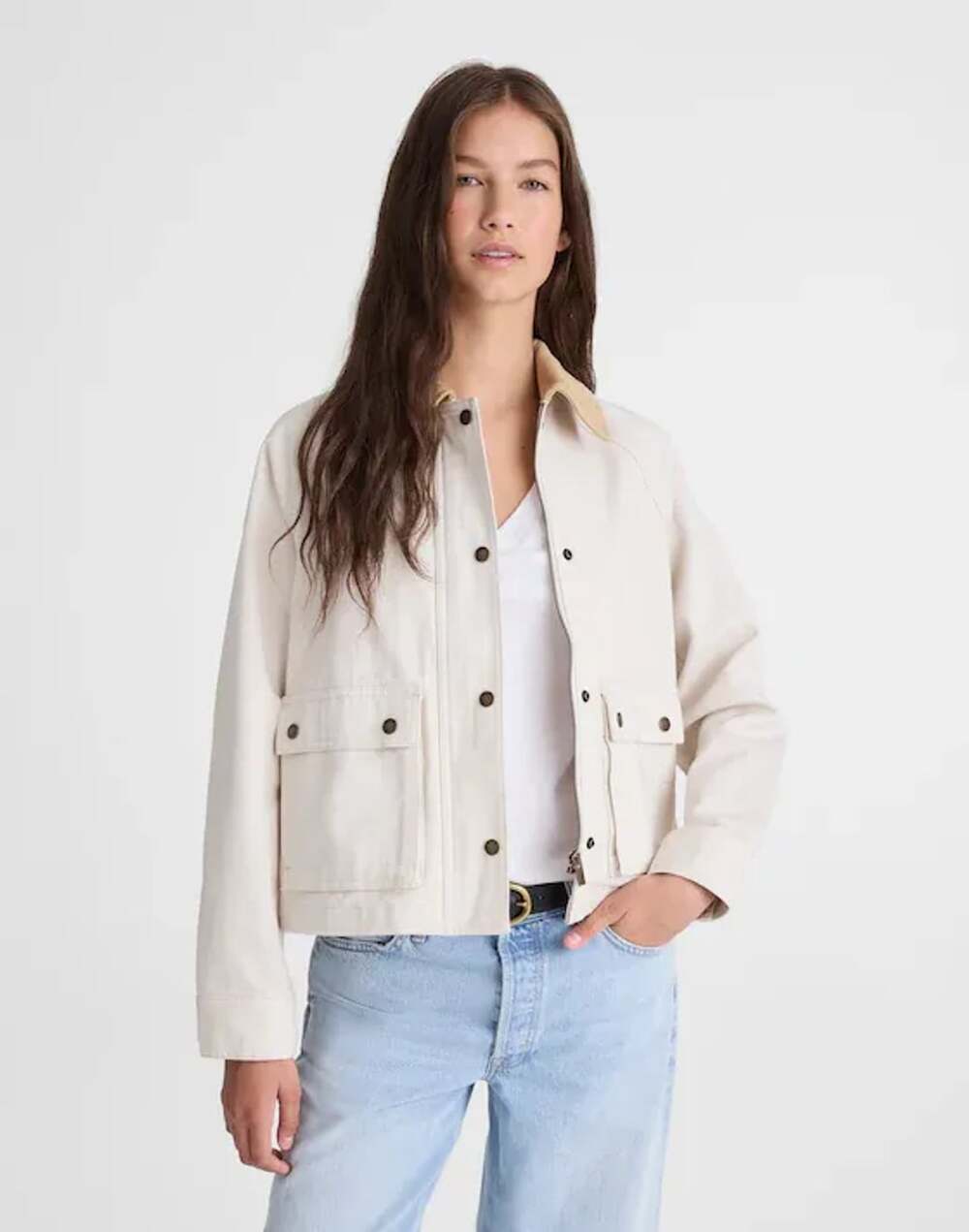 NWOT Madewell The Billie Short Jacket Size M Cream Corduroy Collar Barn
